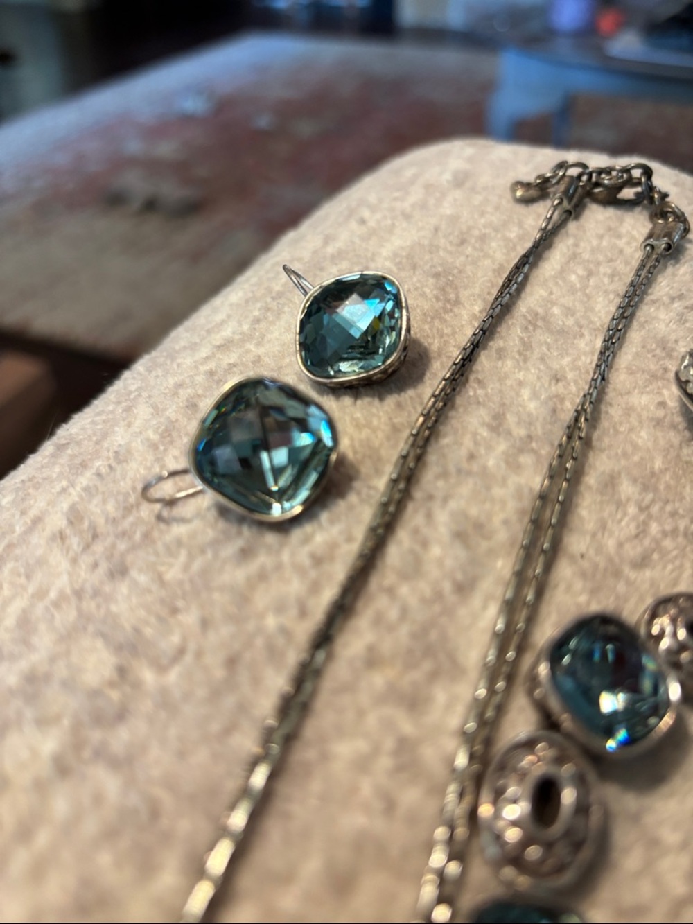 Brighton Silver Blue Crystal Jewelry Set Necklace Bracelet Ring Earrings. - Picture 2 of 7